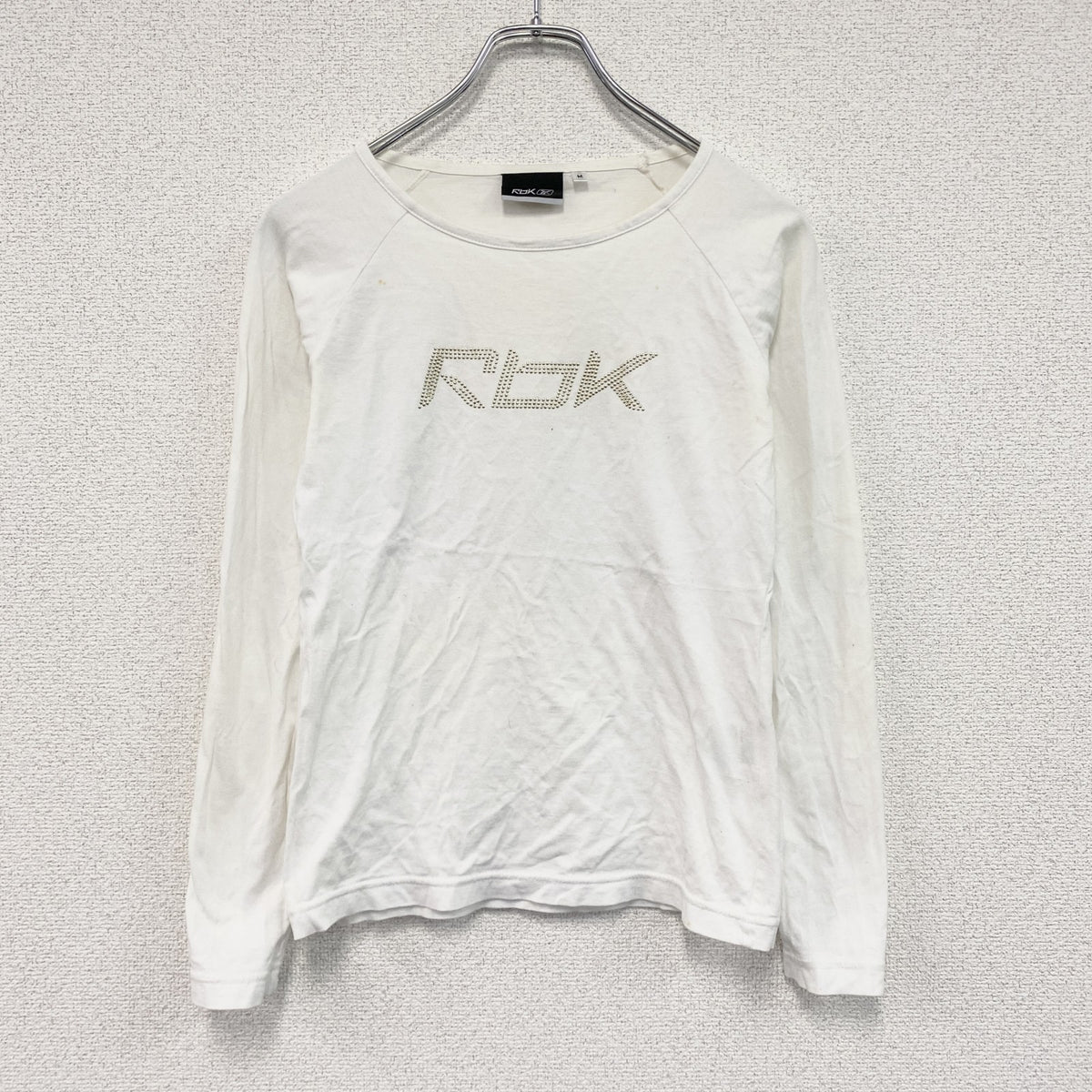 00s　Reebok　リーボック　長袖Tシャツ/ロンT　ラインストーン　白　ホワイト　Mサイズ　古着