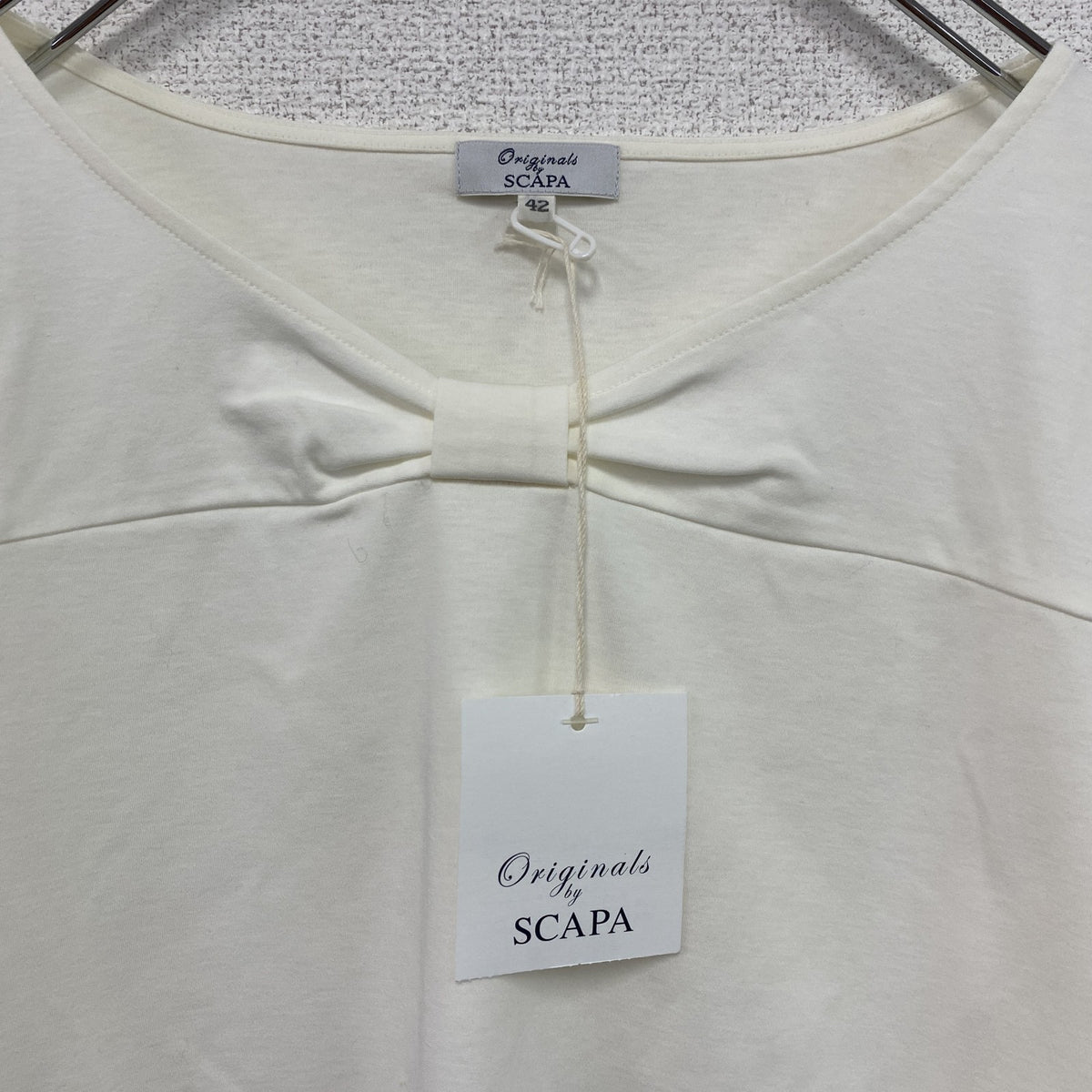 SCAPA　スキャパ　フロントリボン半袖Tシャツ　デッドストック　アイボリー　42サイズ　古着
