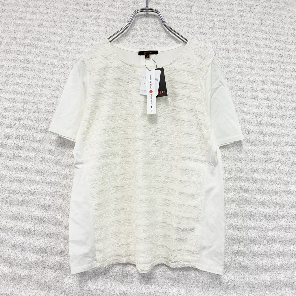 esche　エッシュ　フロントレース異素材ドッキング半袖Tシャツ　アイボリー　デッドストック　42サイズ　古着