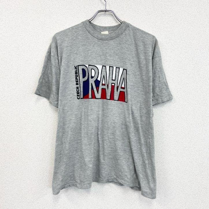 ～90s　半袖プリントTシャツ　ヴィンテージ　シングルステッチ　グレー　灰色　　古着