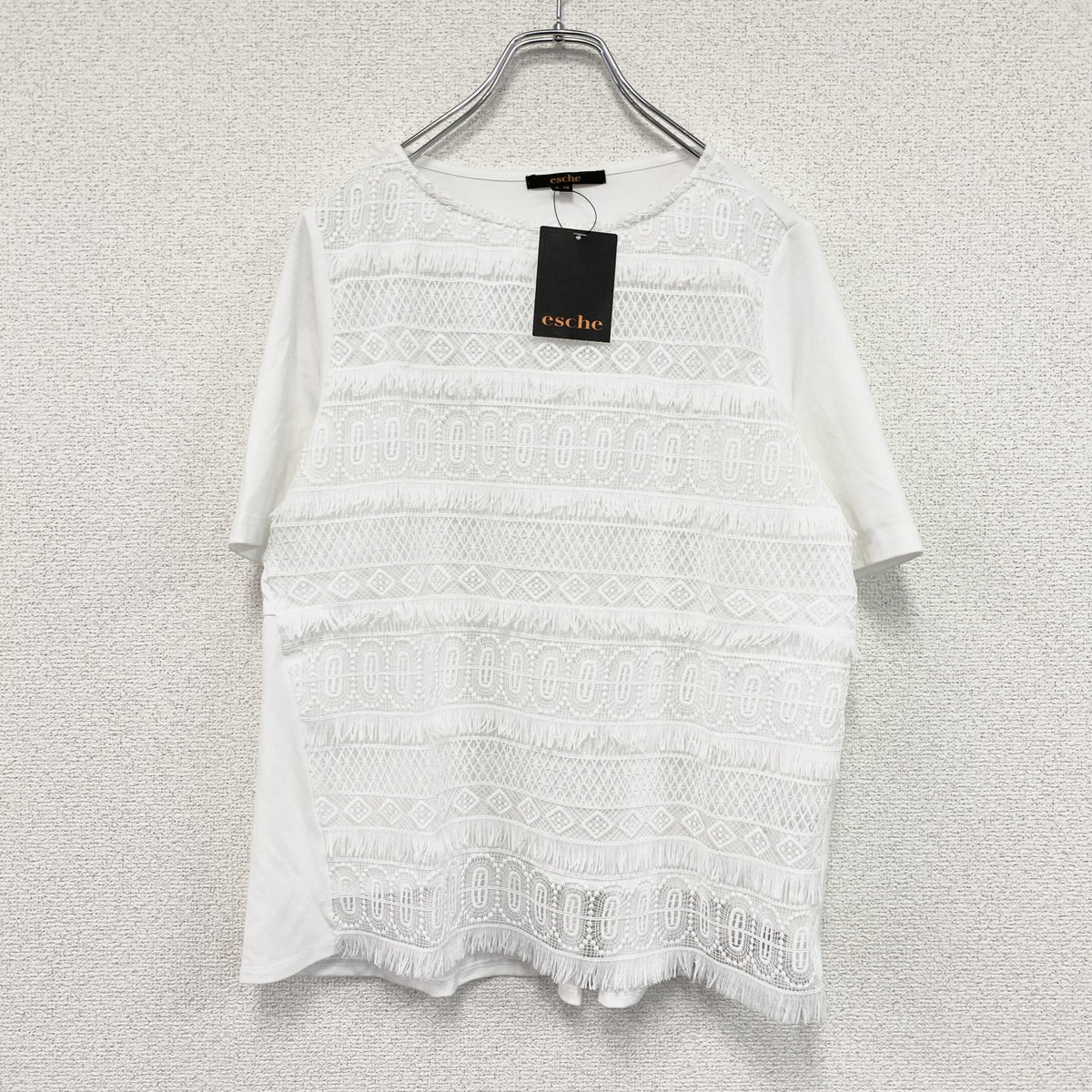 esche　エッシュ　フロントレース異素材ドッキング半袖Tシャツ　デッドストック　白　ホワイト　42サイズ　古着