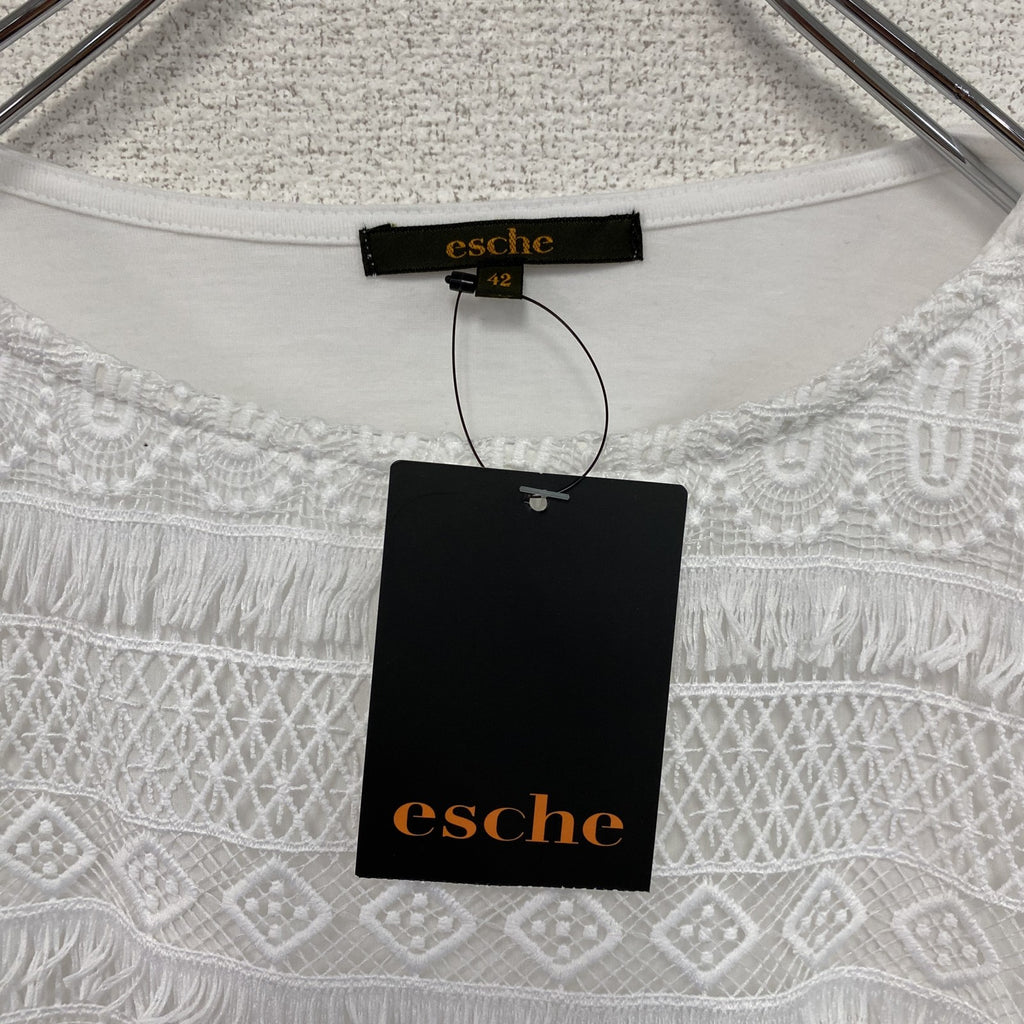 esche　エッシュ　フロントレース異素材ドッキング半袖Tシャツ　デッドストック　白　ホワイト　42サイズ　古着