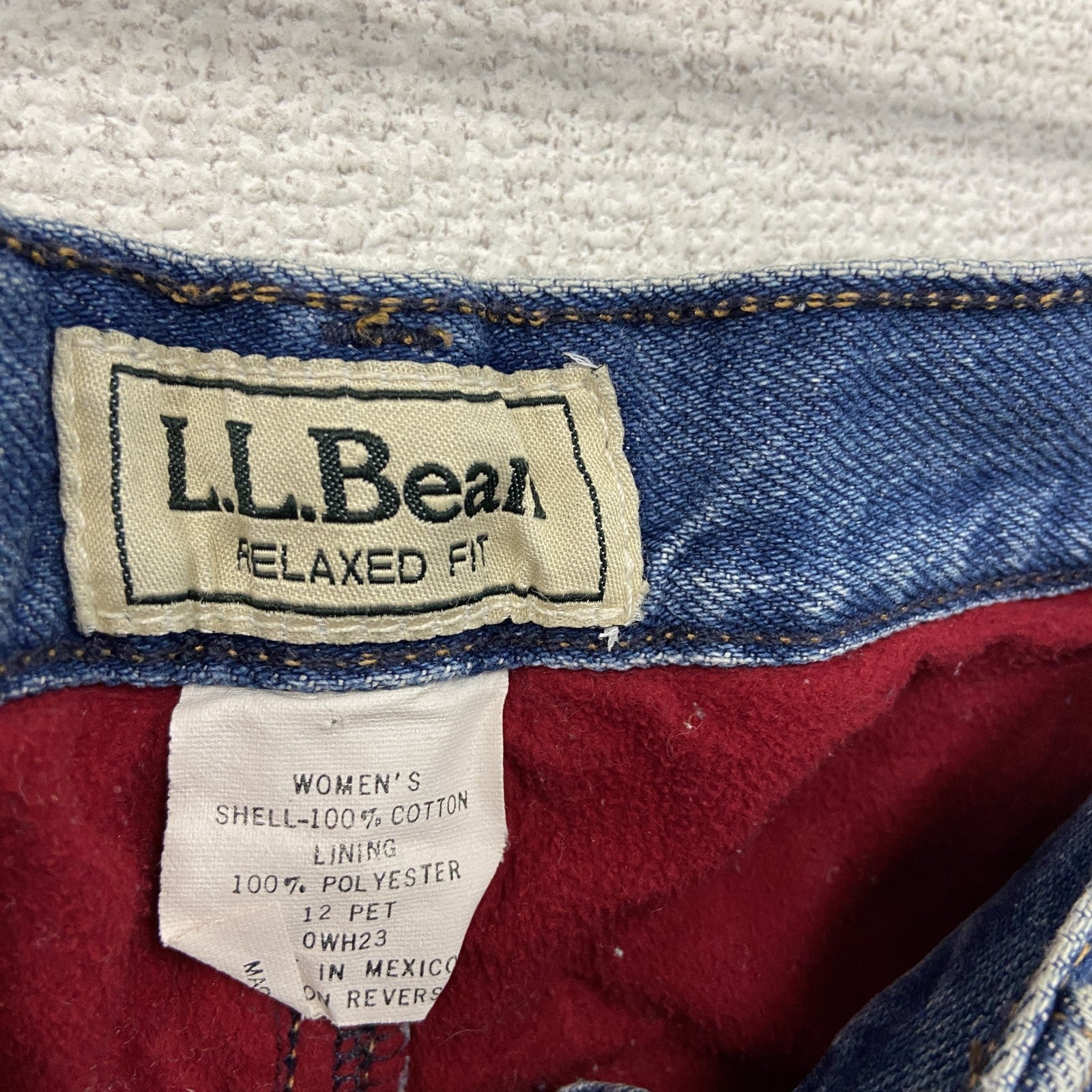 ～00s　L.L.Bean　エルエルビーン　デニムパンツ/ジーンズ　ジップフライ　ネル生地ライナー　インディゴ　12PETサイズ　古着