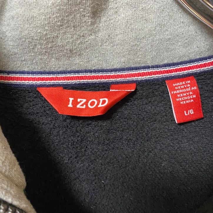 古着 used　IZOD　アイゾッド　長袖ハーフジップスウェット　トレーナー　ワンポイントロゴ刺繍　黒　ブラック　Lサイズ