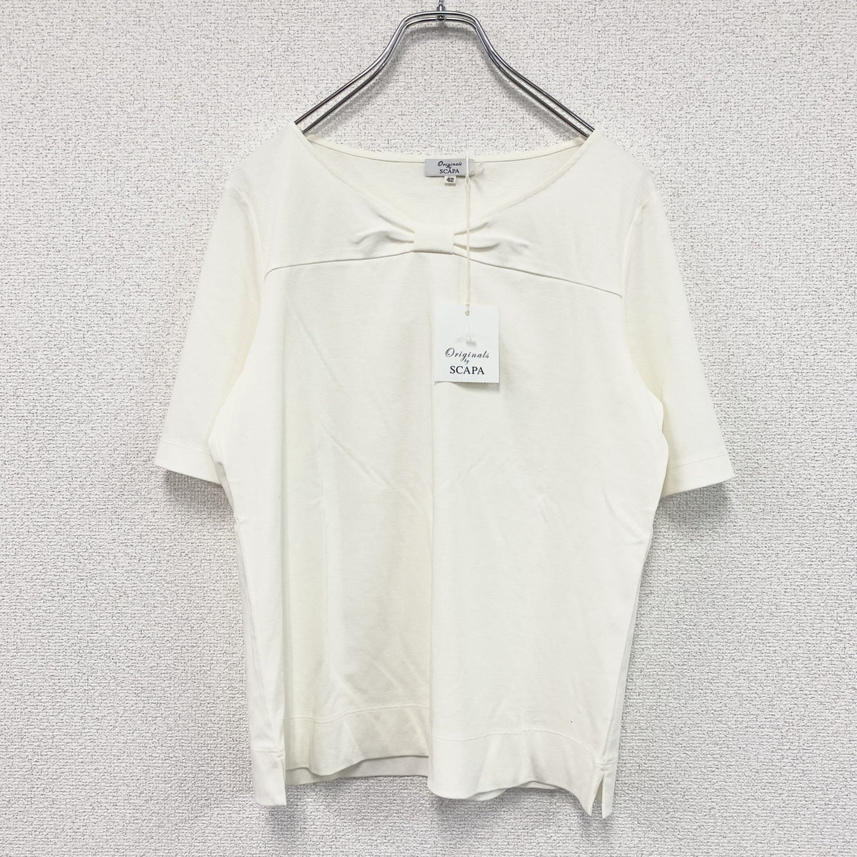SCAPA　スキャパ　フロントリボン半袖Tシャツ　デッドストック　アイボリー　42サイズ　古着