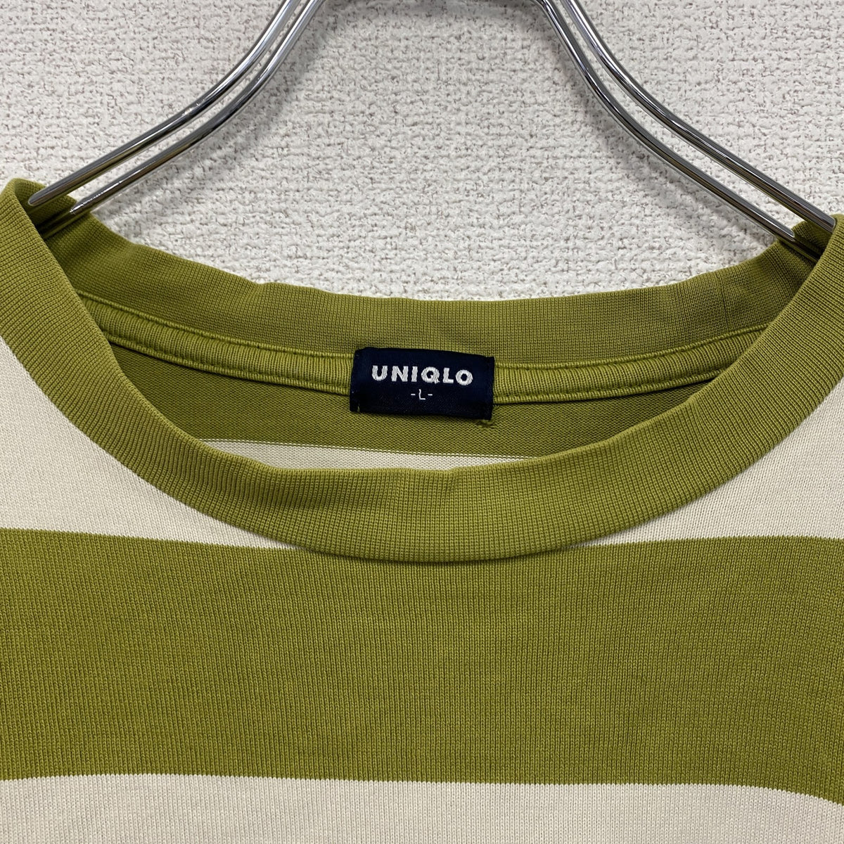 90s　OLD UNIQLO　オールドユニクロ　長袖Tシャツ/ロンT　ボーダー　ヴィンテージ　黄緑　ライトグリーン　ベージュ　Lサイズ　古着