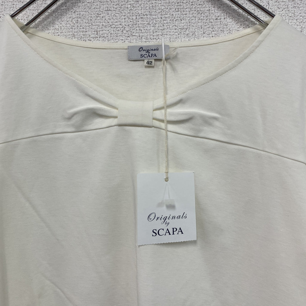 SCAPA　スキャパ　フロントリボン半袖Tシャツ　デッドストック　アイボリー　42サイズ　古着