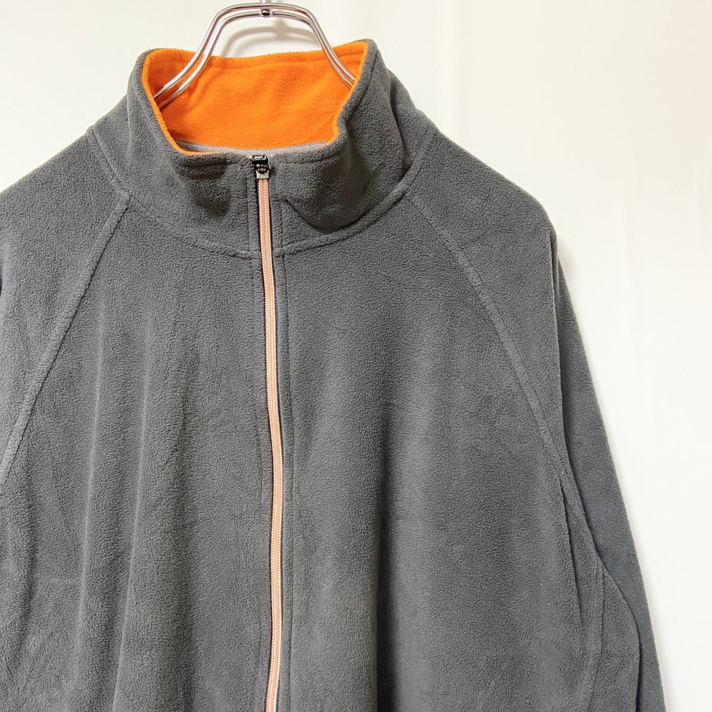 古着 used　STARTER　スターター　長袖フルジップフリースジャケット　ハイネック　ワンポイントロゴ刺繡　グレー　XLサイズ