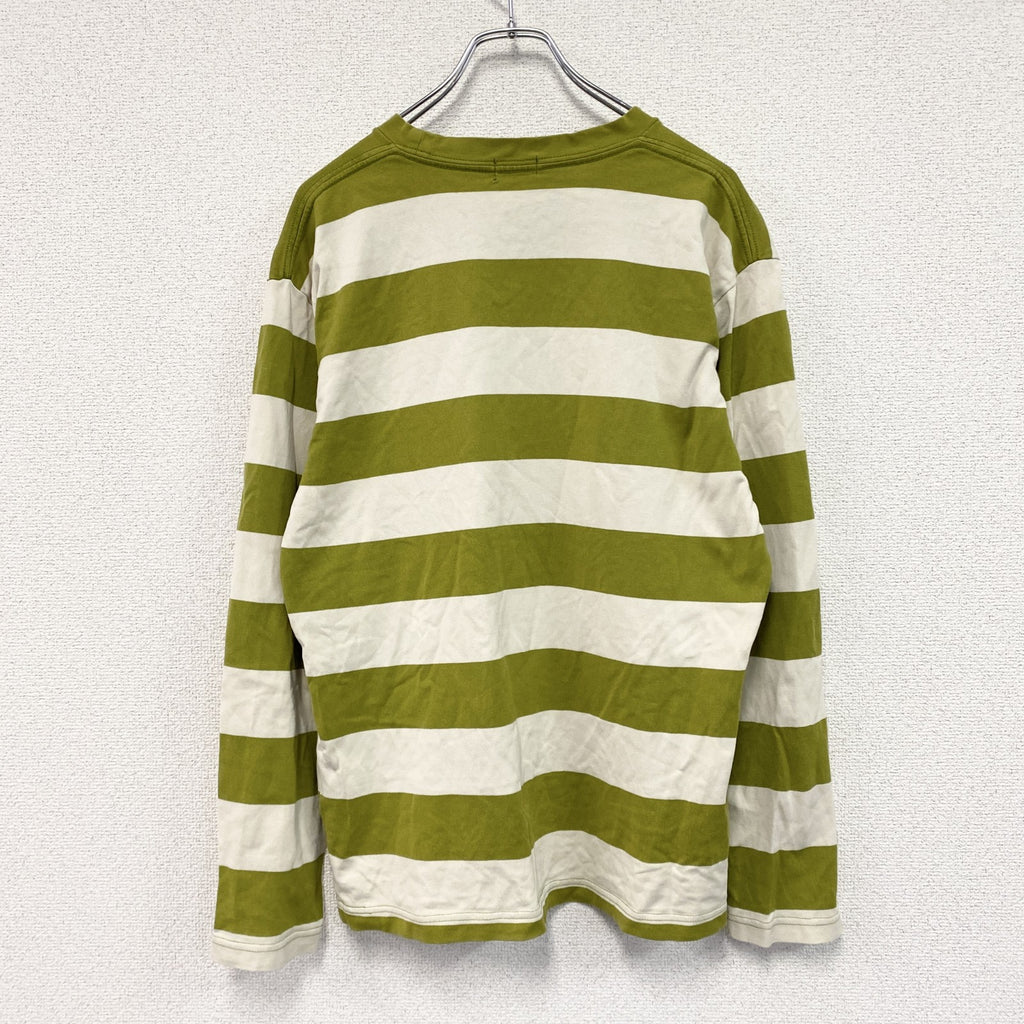90s　OLD UNIQLO　オールドユニクロ　長袖Tシャツ/ロンT　ボーダー　ヴィンテージ　黄緑　ライトグリーン　ベージュ　Lサイズ　古着