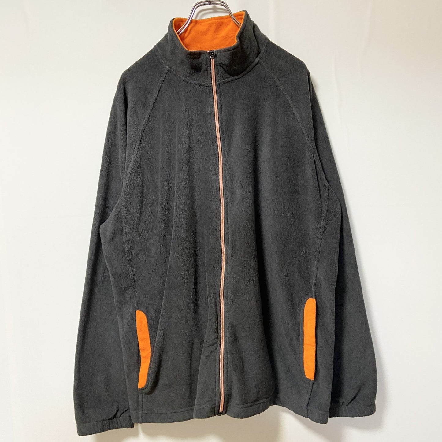 古着 used　STARTER　スターター　長袖フルジップフリースジャケット　ハイネック　ワンポイントロゴ刺繡　グレー　XLサイズ