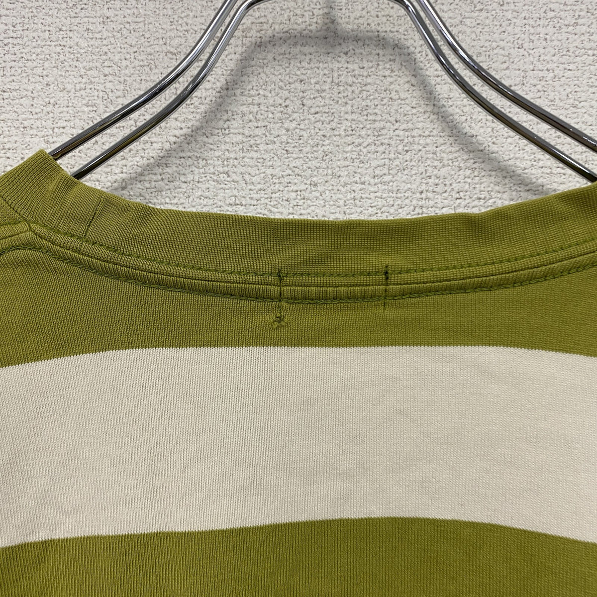 90s　OLD UNIQLO　オールドユニクロ　長袖Tシャツ/ロンT　ボーダー　ヴィンテージ　黄緑　ライトグリーン　ベージュ　Lサイズ　古着
