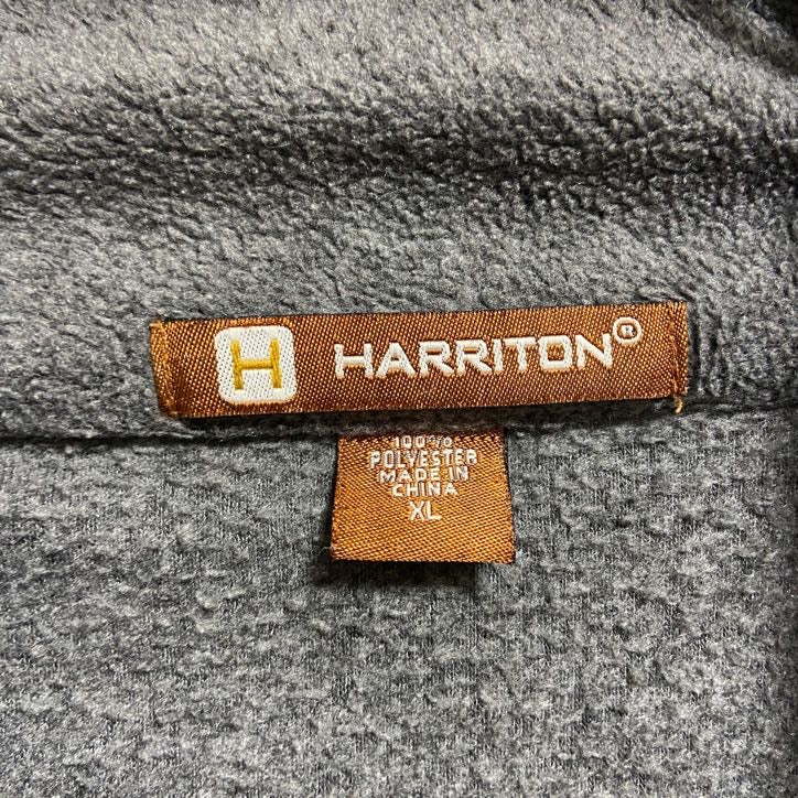 古着 used　HARRITON　長袖ハイネックフリースジャケット　フルジップアウター　ワンポイント刺繍　グレー　XLサイズ