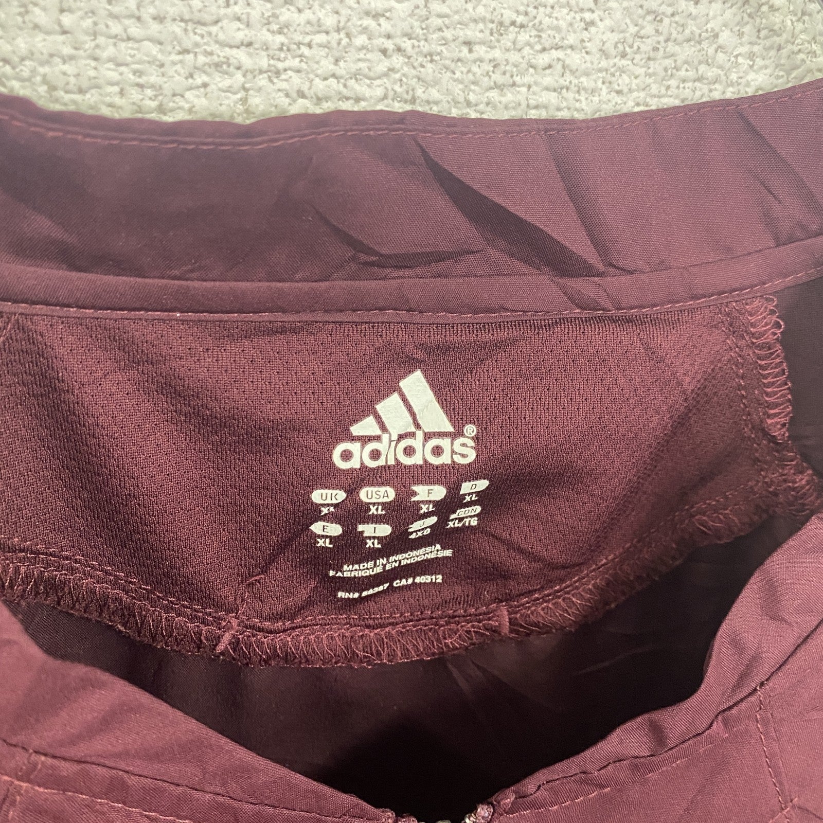 adidas　アディダス　ハーフジップ半袖プルオーバー　刺繍ロゴ　野球　ボルドー　XLサイズ　古着