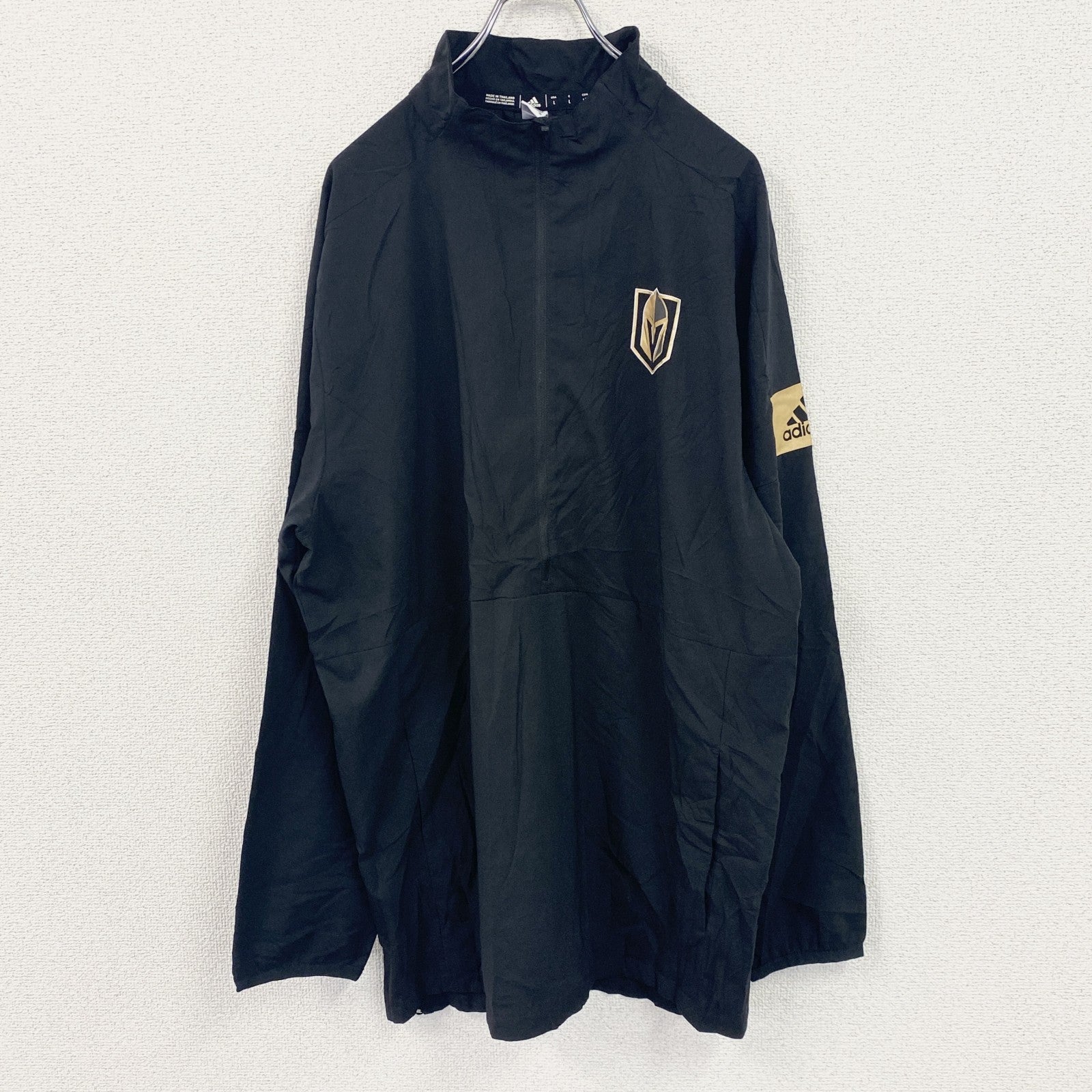 adidas　アディダス　プルオーバージャケット　ハーフジップ　ワンポイント　NHL　黒　ブラック　Lサイズ　古着
