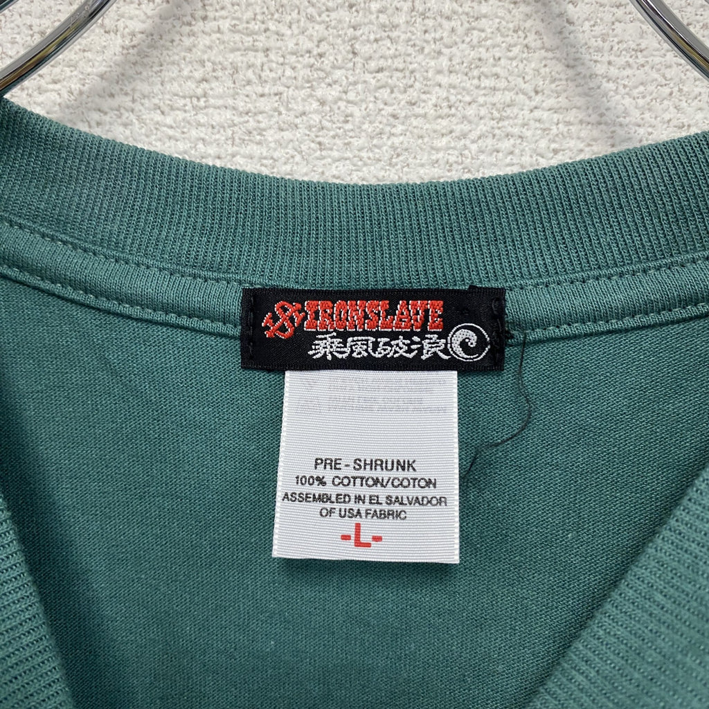 00s　IRONSLAVE　アイアンスレイブ　半袖プリントTシャツ　ヴィンテージ　緑　グリーン　Lサイズ カットソー メンズ コットン 古着
