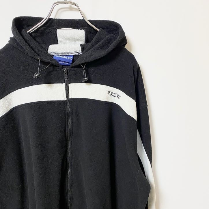 BLUESTAR CLOTHINGCo　長袖フリースジャケットパーカー　黒　ブラック　秋冬服　2XLサイズ　古着