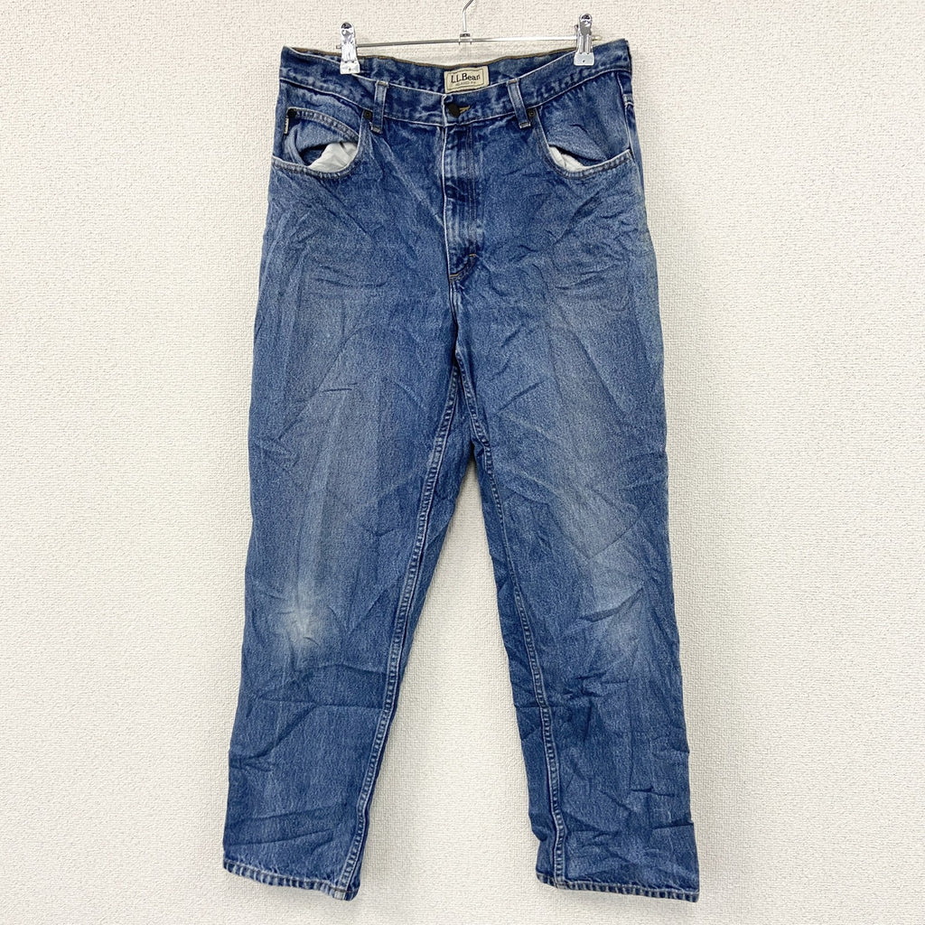 L.L.Bean　エルエルビーン　デニムパンツ/ジーンズ　ジップフライ　革パッチ　縦落ち　インディゴ　W35サイズ　古着