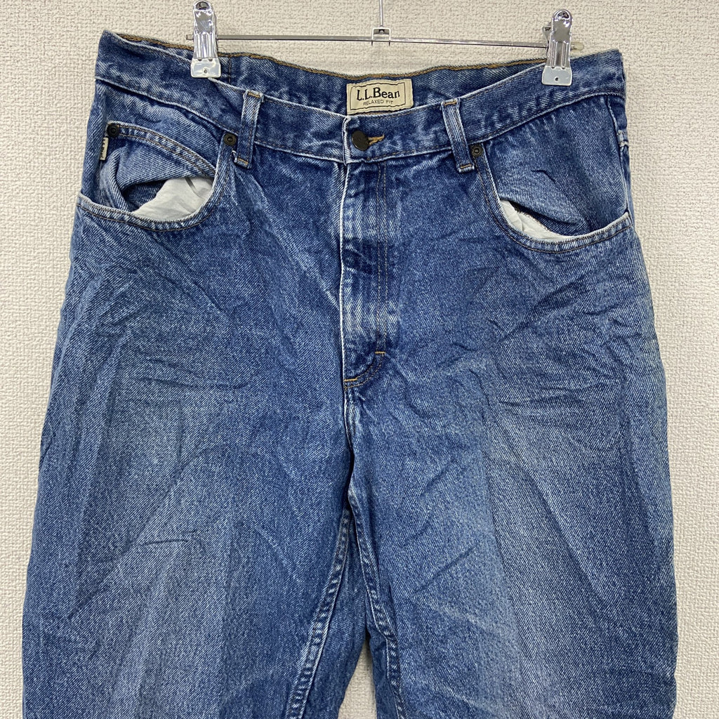 L.L.Bean　エルエルビーン　デニムパンツ/ジーンズ　ジップフライ　革パッチ　縦落ち　インディゴ　W35サイズ　古着