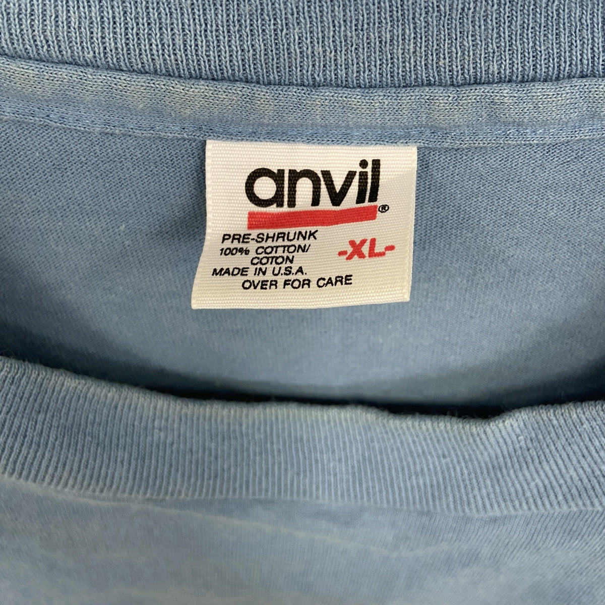 90s　anvil　アンヴィル　半袖プリントTシャツ　シングルステッチ　水色　ライトブルー　XLサイズ　　ヴィンテージ　古着