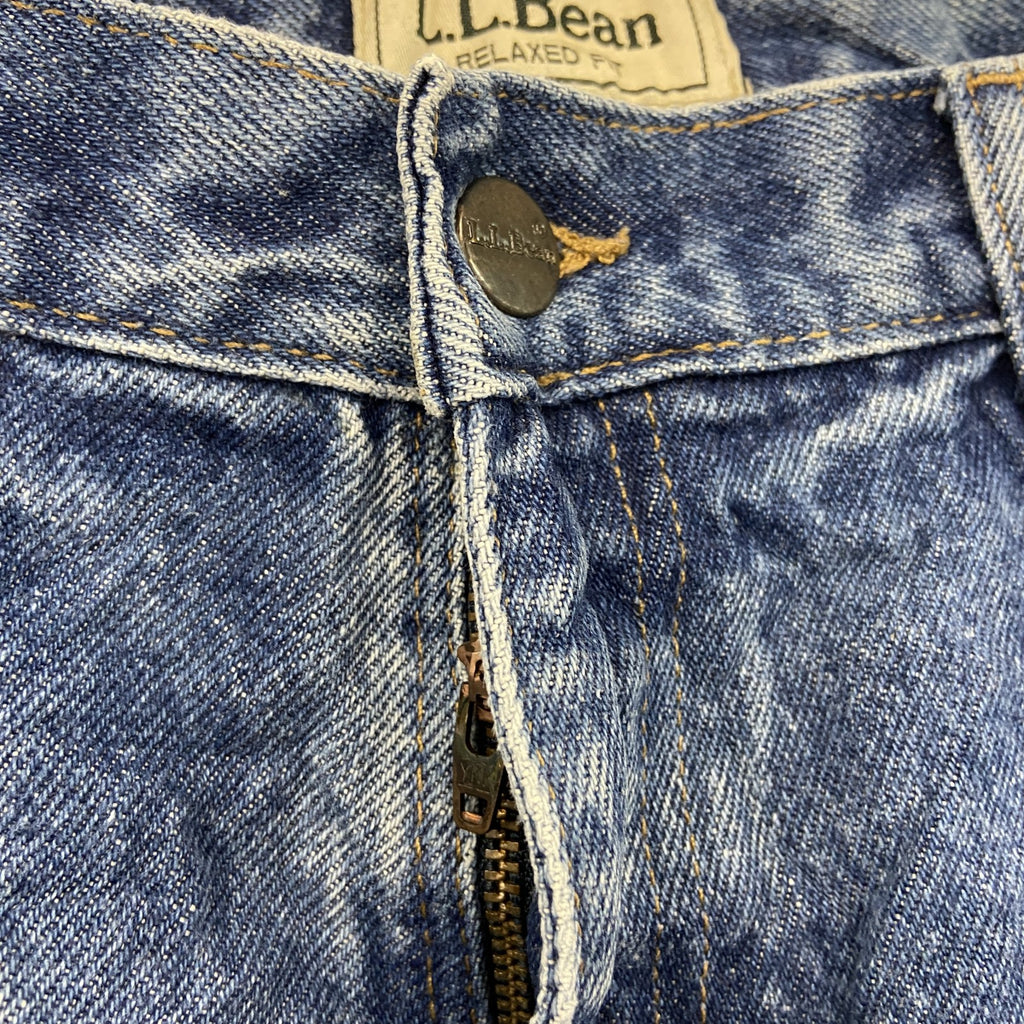 L.L.Bean　エルエルビーン　デニムパンツ/ジーンズ　ジップフライ　革パッチ　縦落ち　インディゴ　W35サイズ　古着