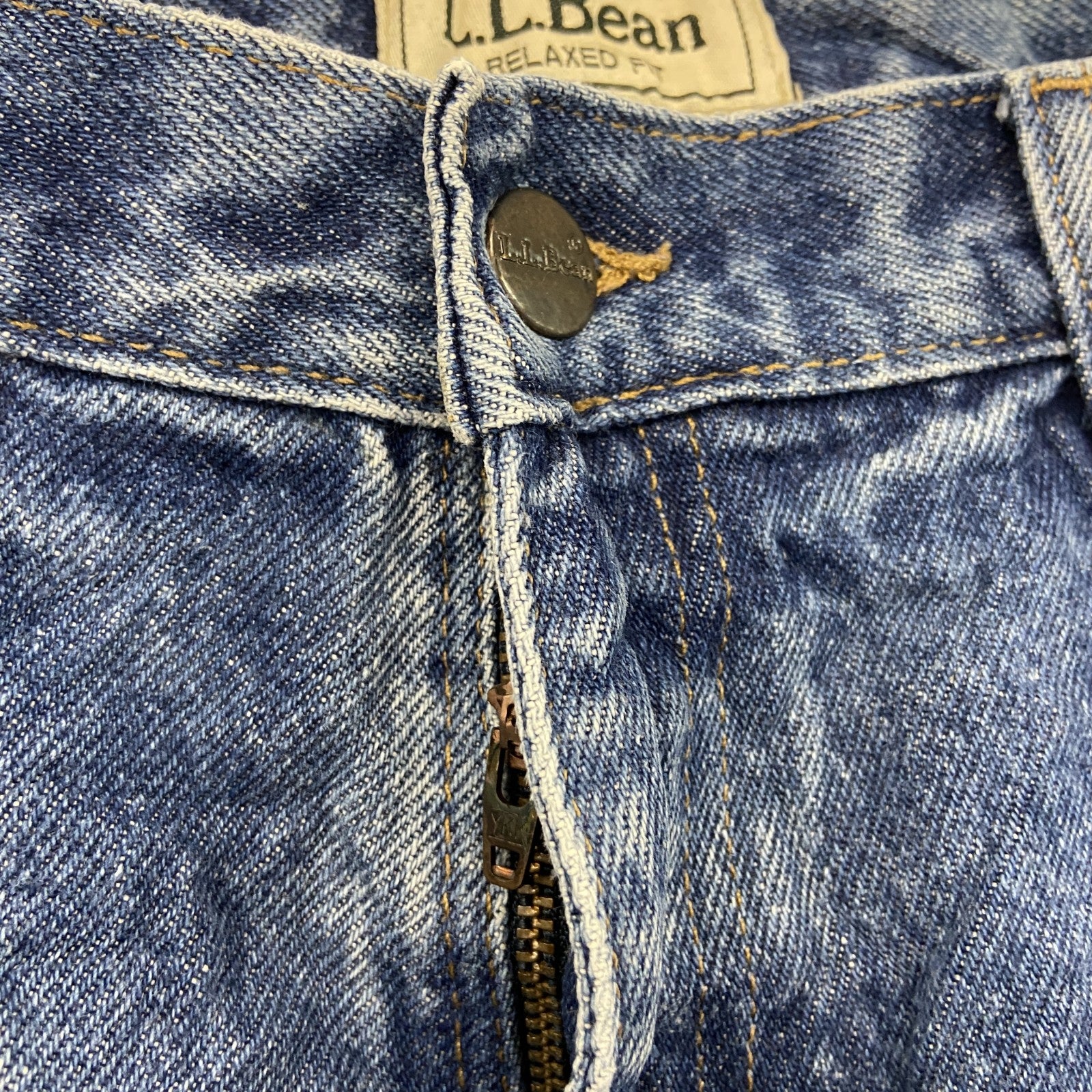 L.L.Bean　エルエルビーン　デニムパンツ/ジーンズ　ジップフライ　革パッチ　縦落ち　インディゴ　W35サイズ　古着