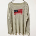 SIMPLYTHEBEST!　長袖デザインニット　セーター　アメリカ国旗　星条旗　ベージュ　秋冬服　古着