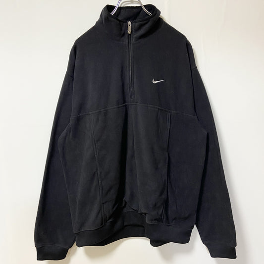 古着 used　NIKE ナイキ　長袖ハーフジップフリースジャケット　プルオーバー　黒　00s　ワンポイントロゴ刺繡　XLサイズ