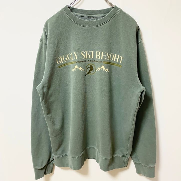 GIGGLYSKIRESORT　スウェット/トレーナー　フェード　クルーネック　緑　グリーン　Lサイズ　古着