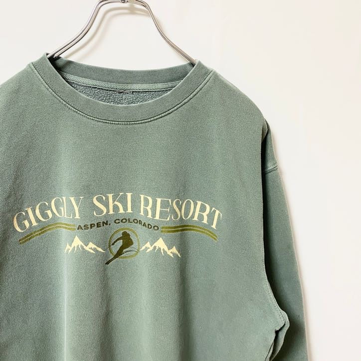 GIGGLYSKIRESORT　スウェット/トレーナー　フェード　クルーネック　緑　グリーン　Lサイズ　古着