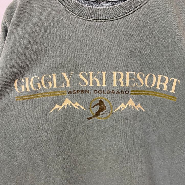 古着 used　GIGGLYSKIRESORT　長袖プリントスウェット　トレーナー　クルーネック　コロラド州　緑　秋冬服　Lサイズ