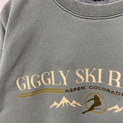 古着 used　GIGGLYSKIRESORT　長袖プリントスウェット　トレーナー　クルーネック　コロラド州　緑　秋冬服　Lサイズ