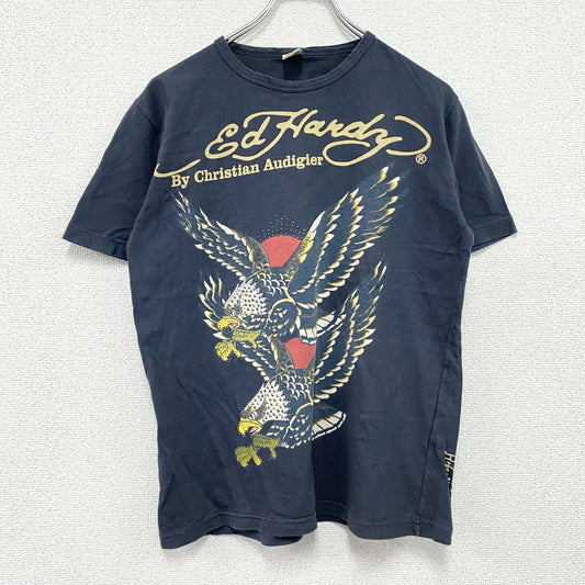 Ed Hardy　エドハーディー　半袖プリントTシャツ　ラメT　スパンコール　紺　ネイビー　Lサイズ