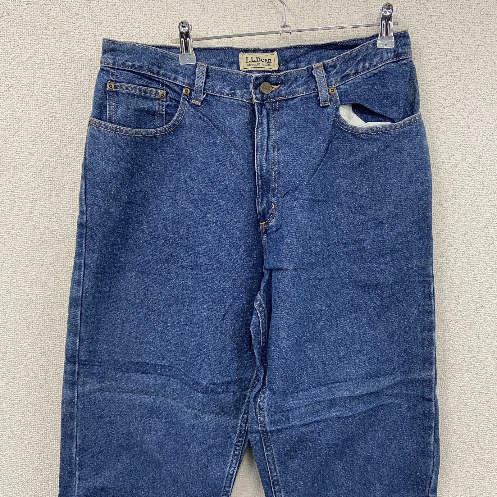 L.L.Bean　エルエルビーン　デニムパンツ/ジーンズ　ジップフライ　革パッチ　インディゴ　14PETサイズ　古着