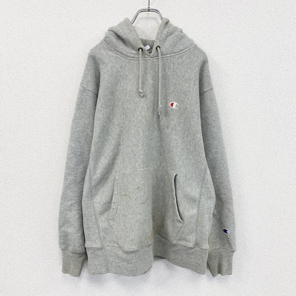 Champion　チャンピオン　リバースウィーブ　スウェットパーカー/フーディー　刺繍ロゴ　現行　灰色　グレー　Lサイズ　古着