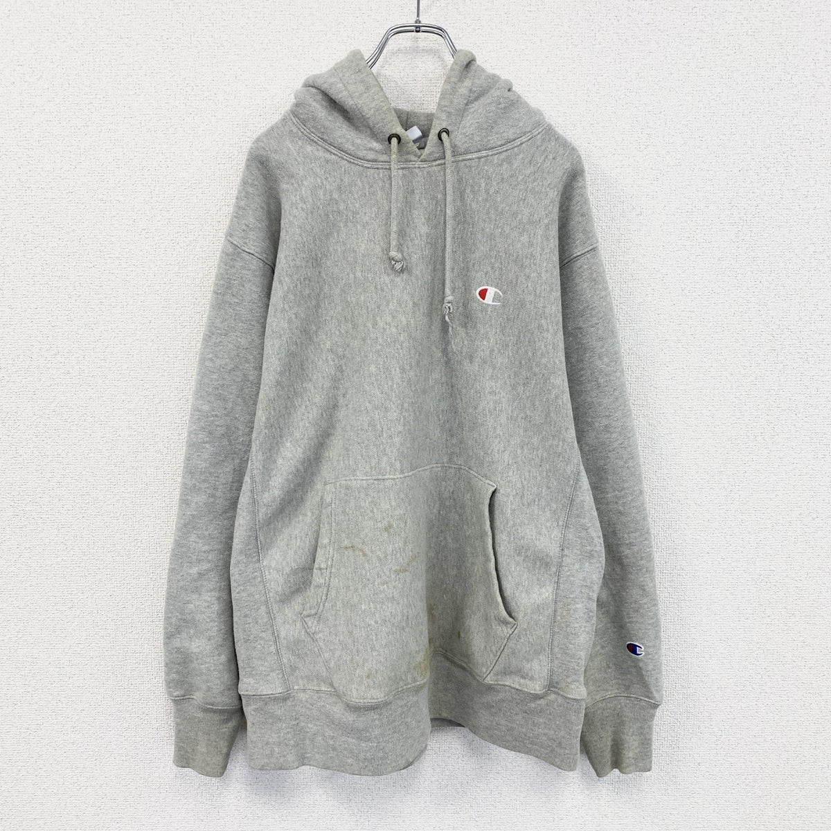 Champion　チャンピオン　リバースウィーブ　スウェットパーカー/フーディー　刺繍ロゴ　現行　灰色　グレー　Lサイズ　古着