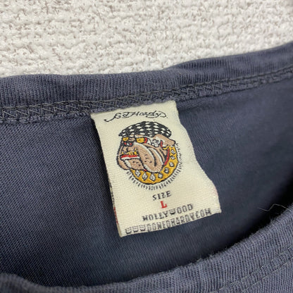 Ed Hardy　エドハーディー　半袖プリントTシャツ　ラメT　スパンコール　紺　ネイビー　Lサイズ