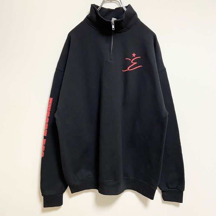 JERZEES　長袖ハーフジッププリントスウェット　トレーナー　ハイネック　黒　ブラック　ビッグシルエット　XLサイズ　古着