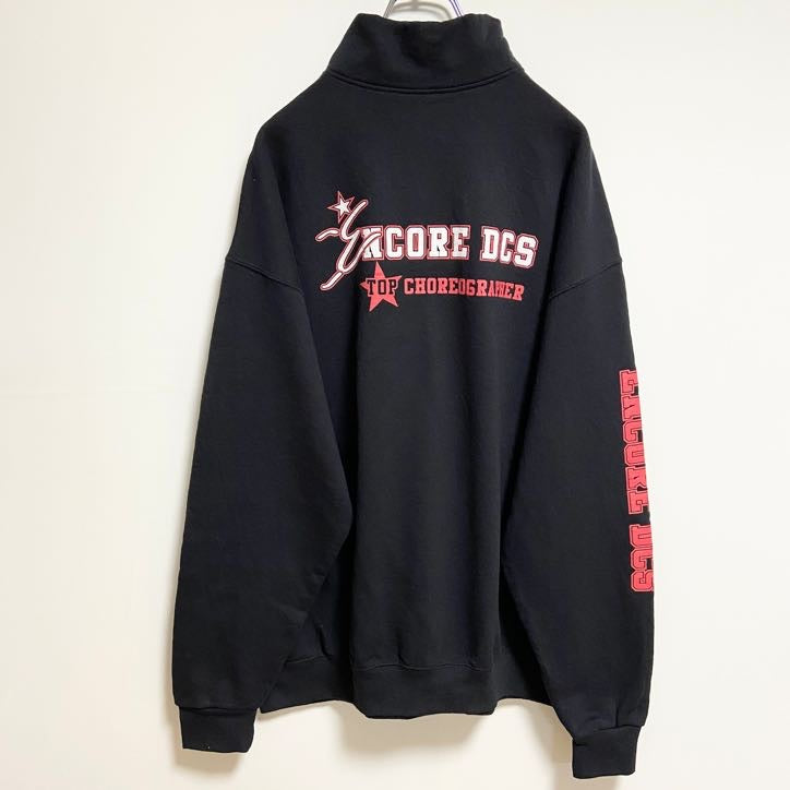 JERZEES　長袖ハーフジッププリントスウェット　トレーナー　ハイネック　黒　ブラック　ビッグシルエット　XLサイズ　古着