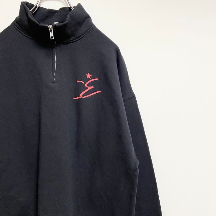 JERZEES　長袖ハーフジッププリントスウェット　トレーナー　ハイネック　黒　ブラック　ビッグシルエット　XLサイズ　古着