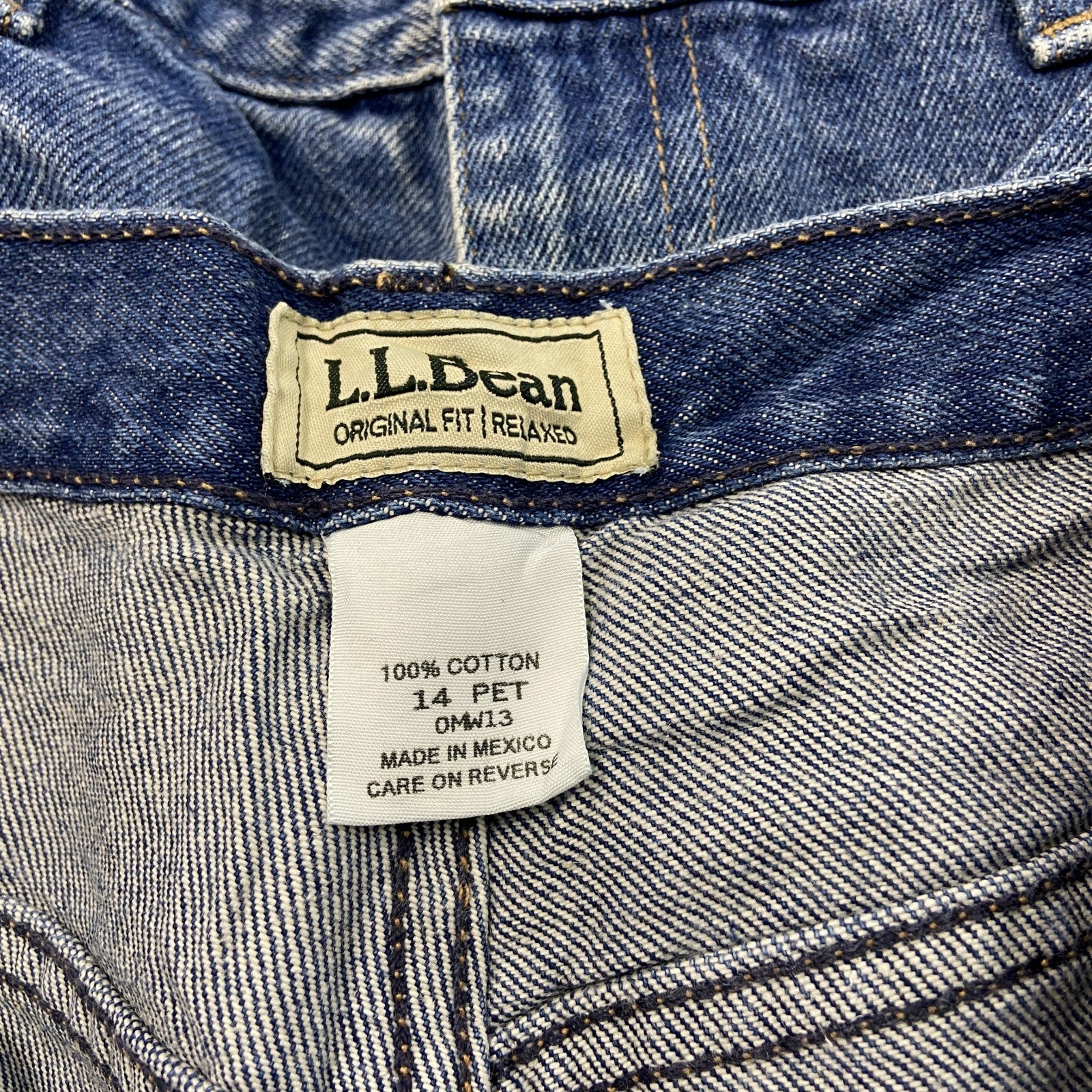 L.L.Bean　エルエルビーン　デニムパンツ/ジーンズ　ジップフライ　革パッチ　インディゴ　14PETサイズ　古着