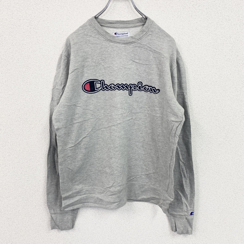 champion　チャンピオン　スウェット/トレーナー　ワッペン　クルーネック　現行　灰色　グレー　Sサイズ　古着