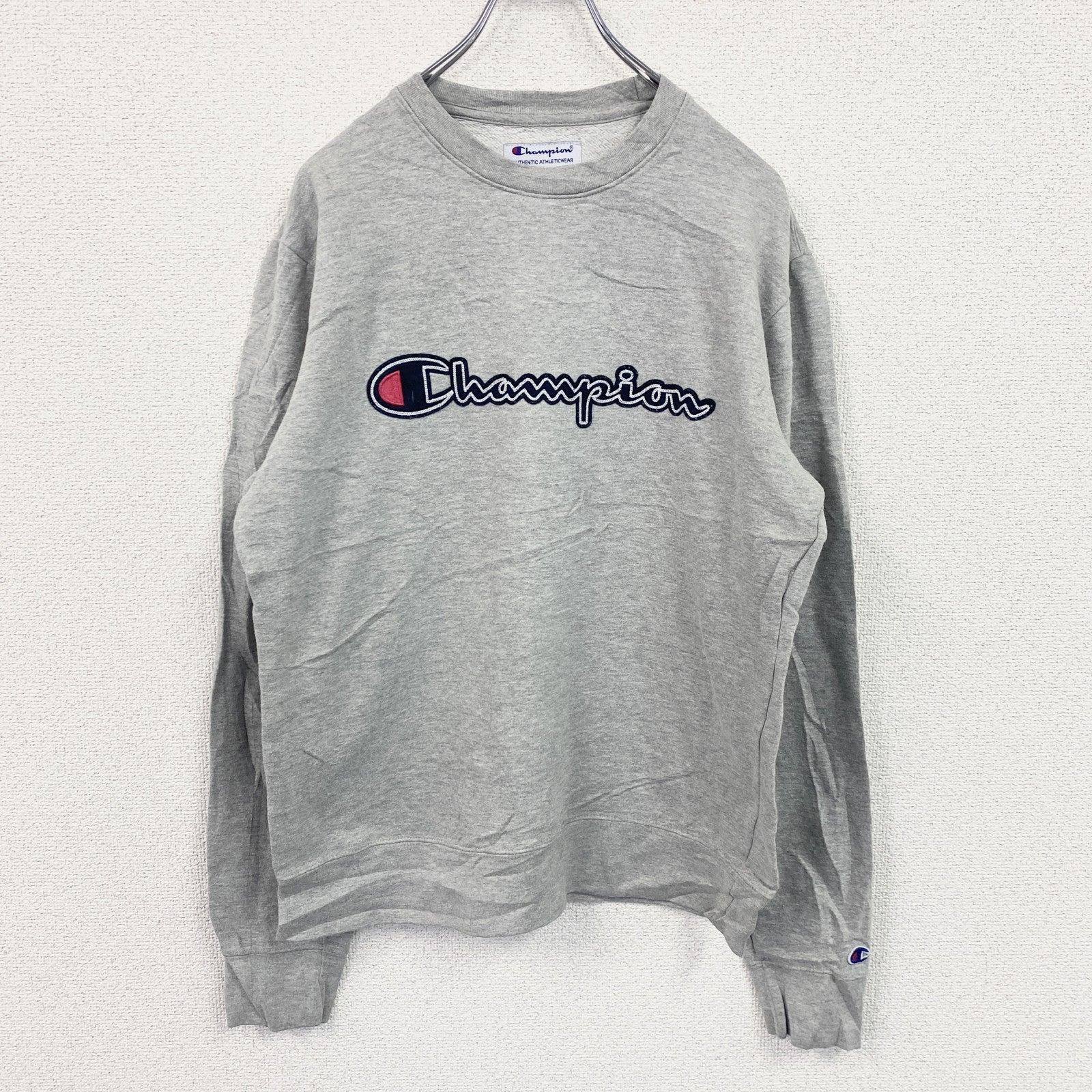 champion　チャンピオン　スウェット/トレーナー　ワッペン　クルーネック　現行　灰色　グレー　Sサイズ　古着