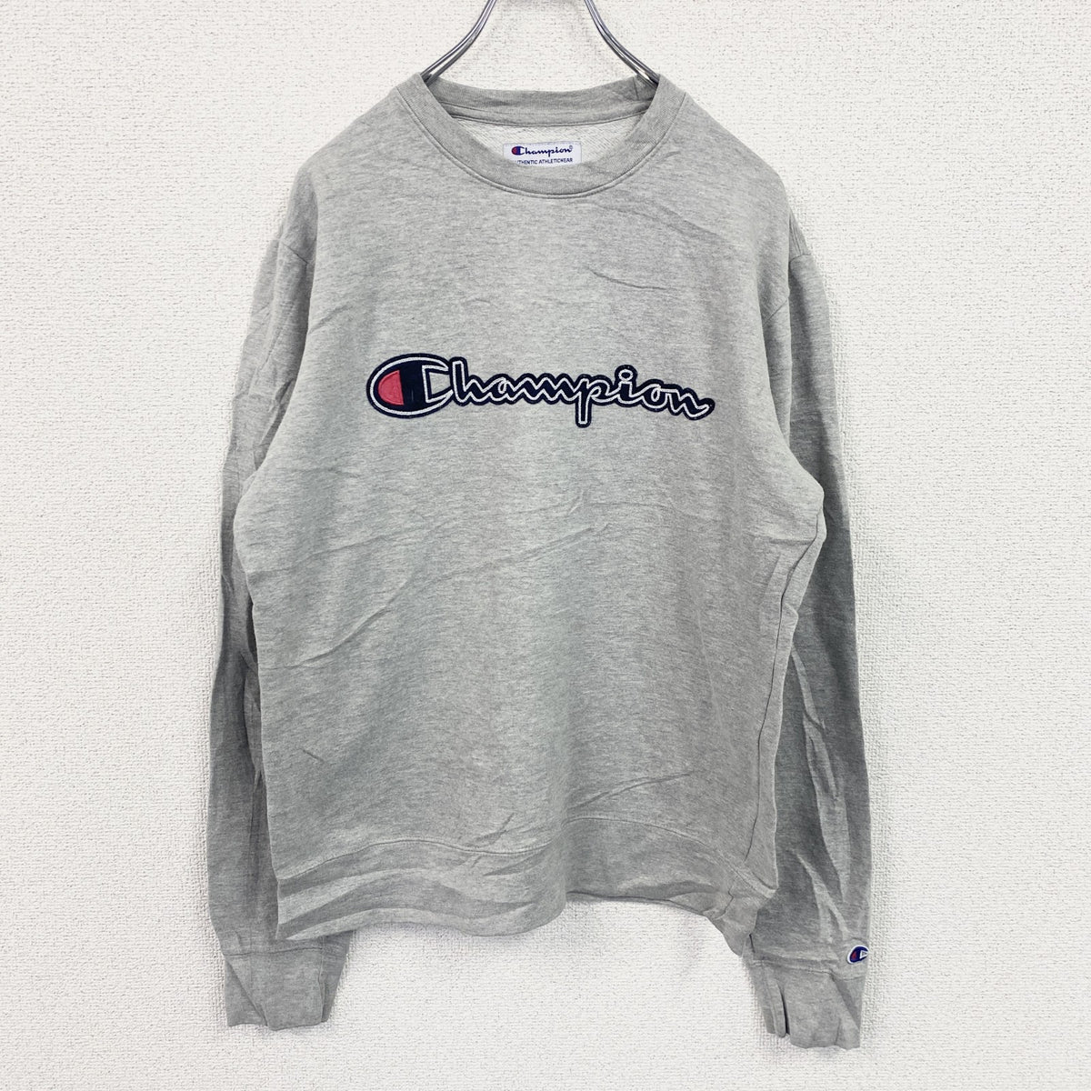champion　チャンピオン　スウェット/トレーナー　ワッペン　クルーネック　現行　灰色　グレー　Sサイズ　古着