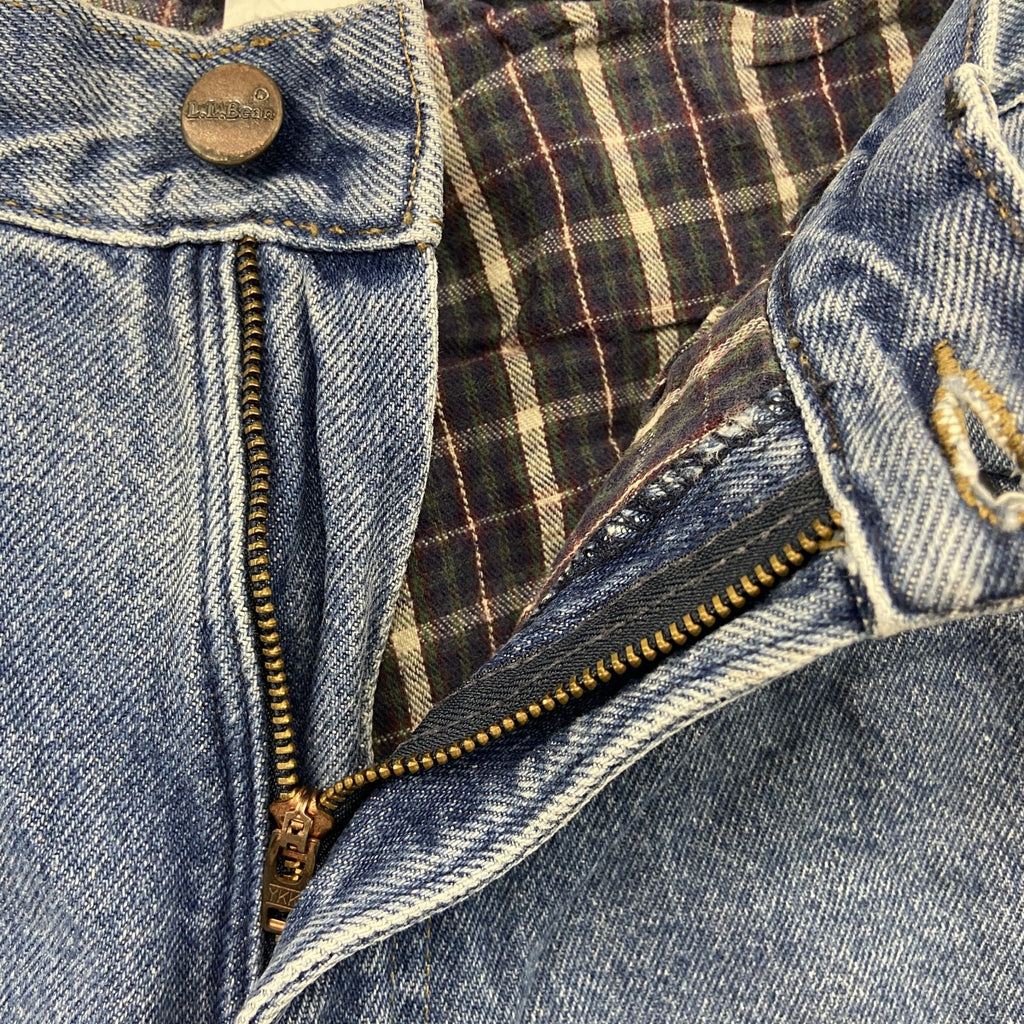 ～00s　L.L.Bean　エルエルビーン　デニムパンツ/ジーンズ　ジップフライ　ネル生地ライナー　革パッチ　インディゴ　W30サイズ　古着