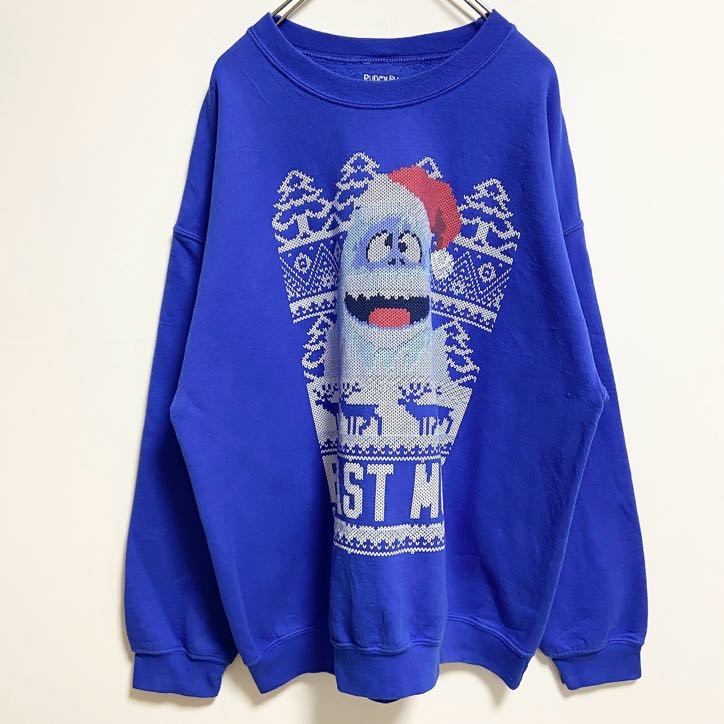 RUDOLPH　長袖プリントスウェット　トレーナー　雪男　クリスマス　青　ブルー　秋冬服　ビッグシルエット　XLサイズ　古着