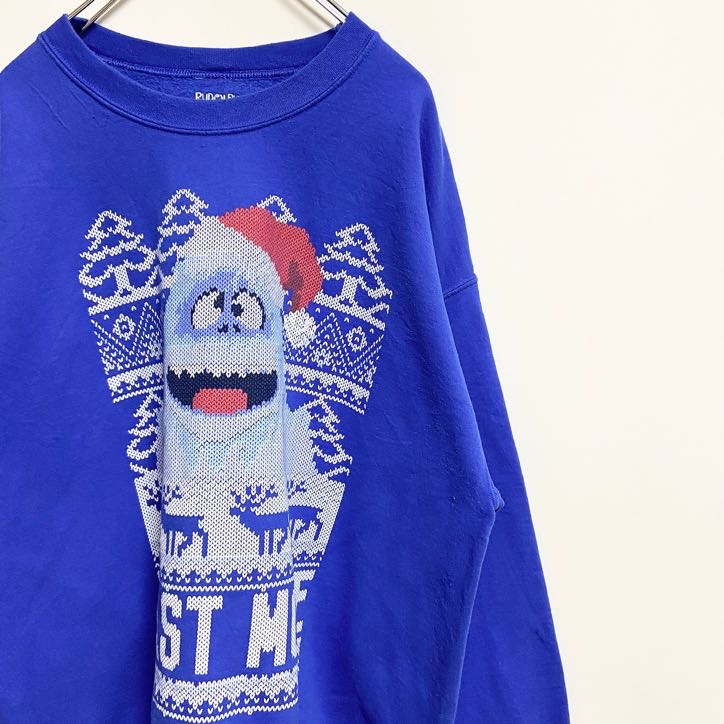 RUDOLPH　長袖プリントスウェット　トレーナー　雪男　クリスマス　青　ブルー　秋冬服　ビッグシルエット　XLサイズ　古着