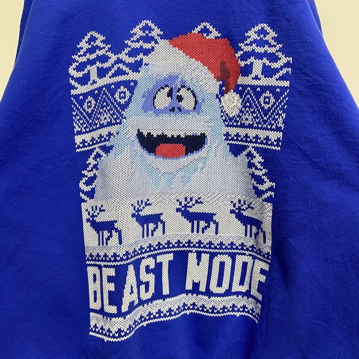 RUDOLPH　長袖プリントスウェット　トレーナー　雪男　クリスマス　青　ブルー　秋冬服　ビッグシルエット　XLサイズ　古着