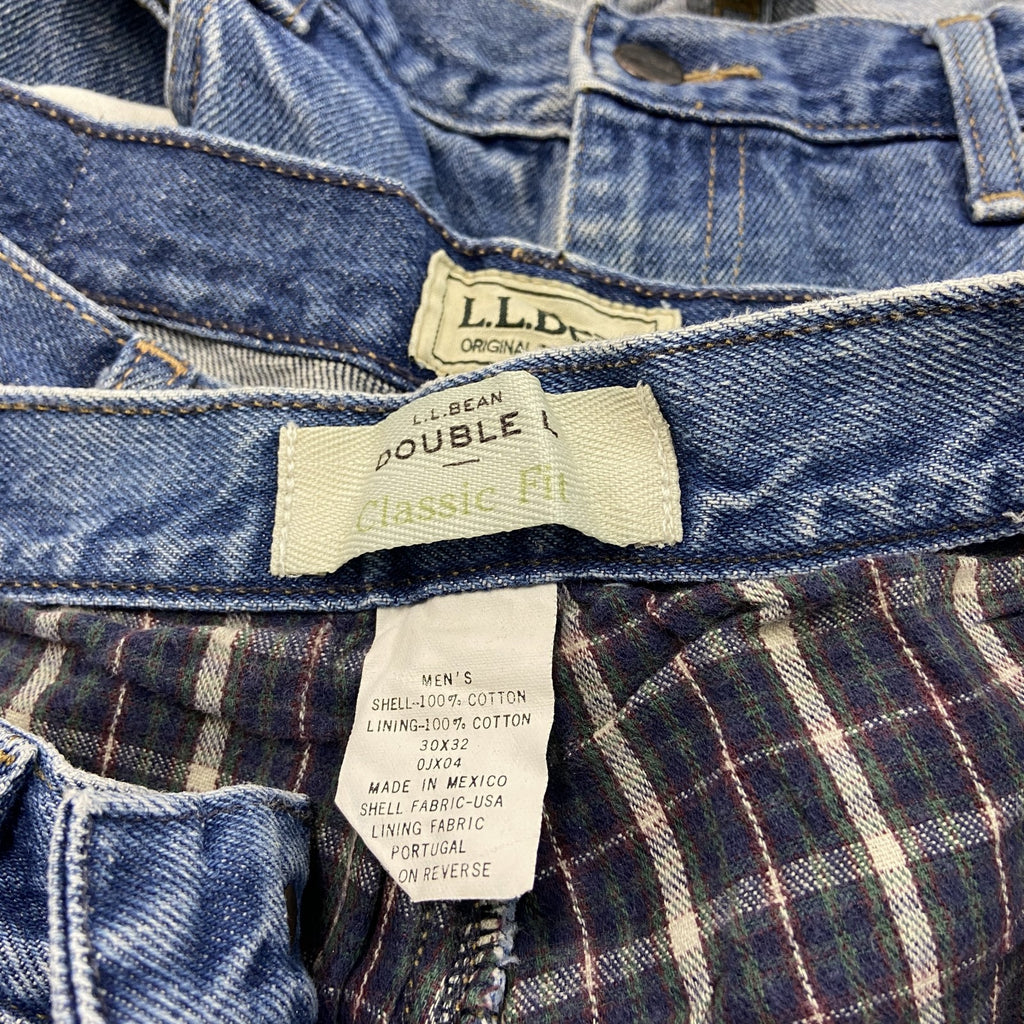 ～00s　L.L.Bean　エルエルビーン　デニムパンツ/ジーンズ　ジップフライ　ネル生地ライナー　革パッチ　インディゴ　W30サイズ　古着
