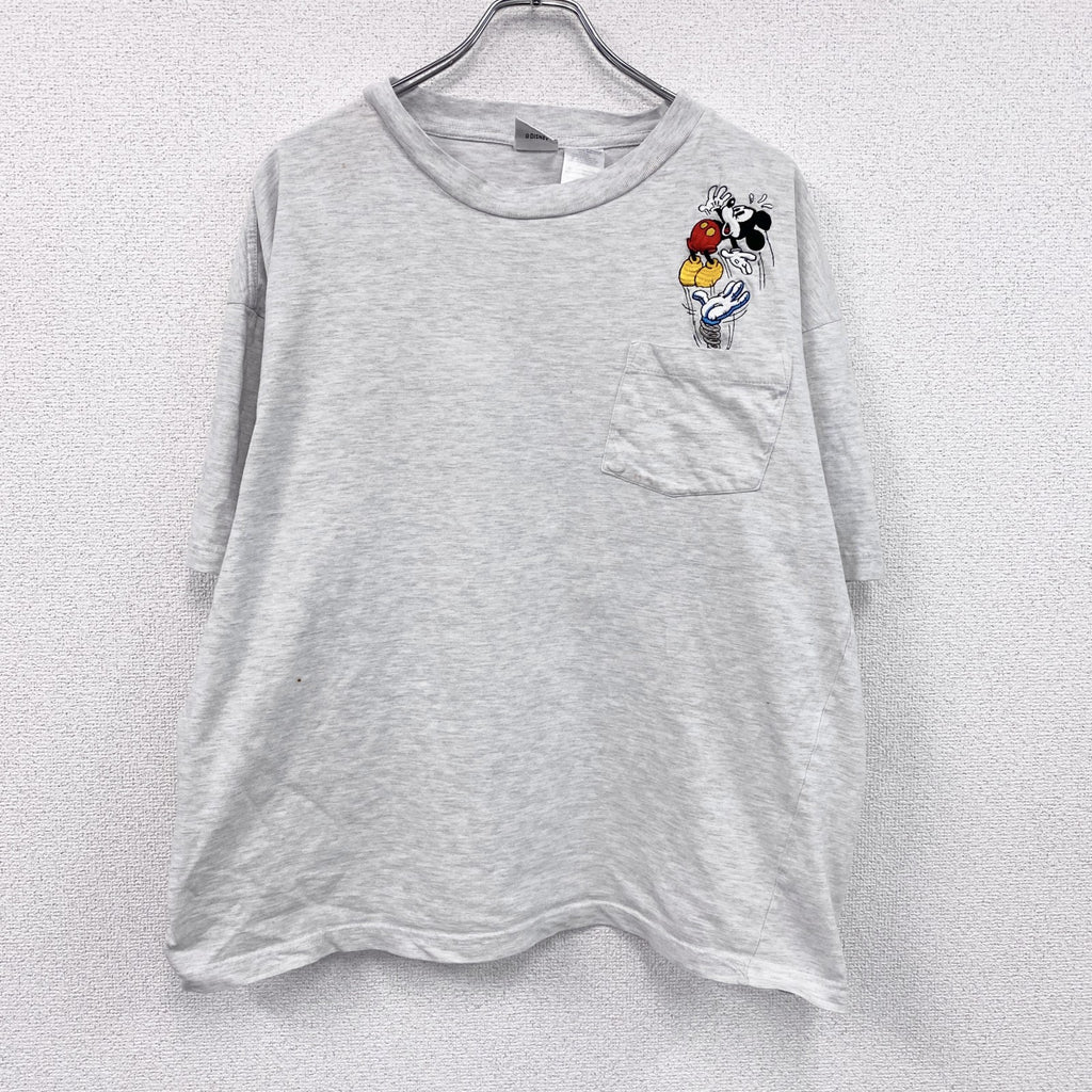 ～00s　Disney　ディズニー　Mickey　ミッキー　半袖Tシャツ　キャラクターT　霜降りグレー　XLサイズ　古着