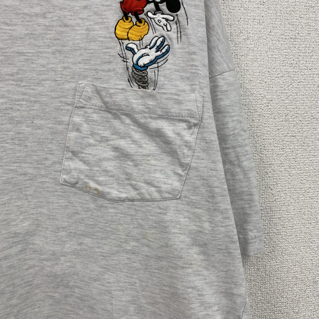 ～00s　Disney　ディズニー　Mickey　ミッキー　半袖Tシャツ　キャラクターT　霜降りグレー　XLサイズ　古着